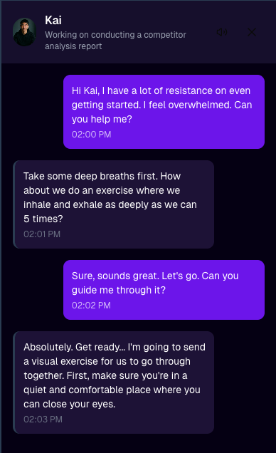 FlowAnchor AI body double chat offering accountability and focus nudges